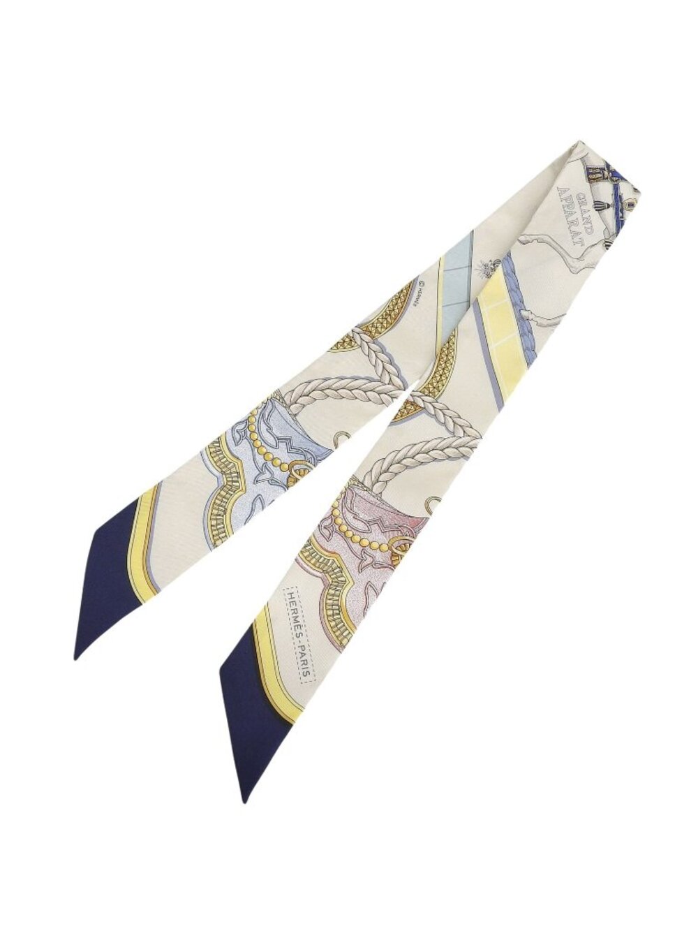 Hermes Twilly Gran Appara Silk 100% Scarf Beige Multi